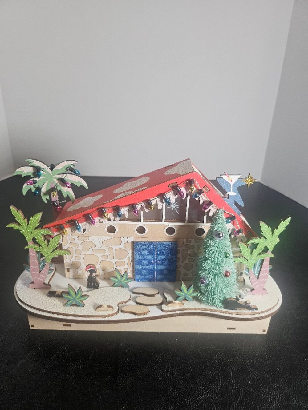 World Market Laser Cut Wood Mid Century Oasis Lounge LED Christmas House 2022
